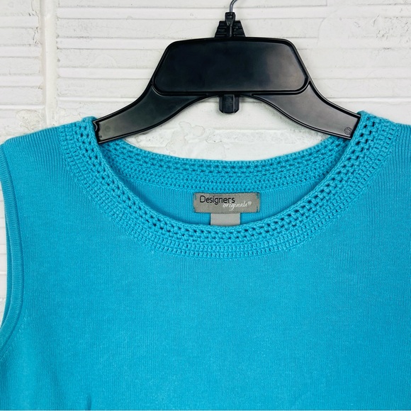 Designers Originals cotton blue Turquoise knit sleeveless blouse size medium - Picture 6 of 11
